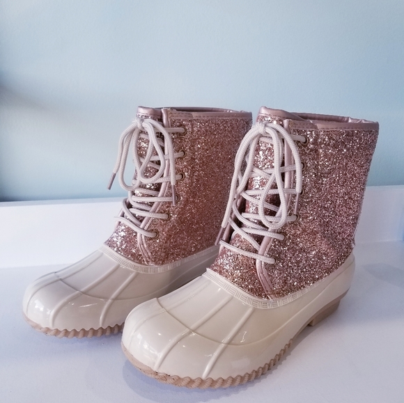 Sugar Rose Gold Glitter Duck Boots 